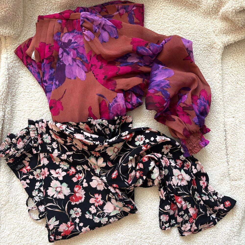 BUNDLE (2) Floral Printed Peplum Hem Career Office Work Blouse Tops